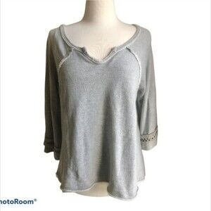Free People gray bell crochet sleeve sweatshirt Top Dressy Tee XS